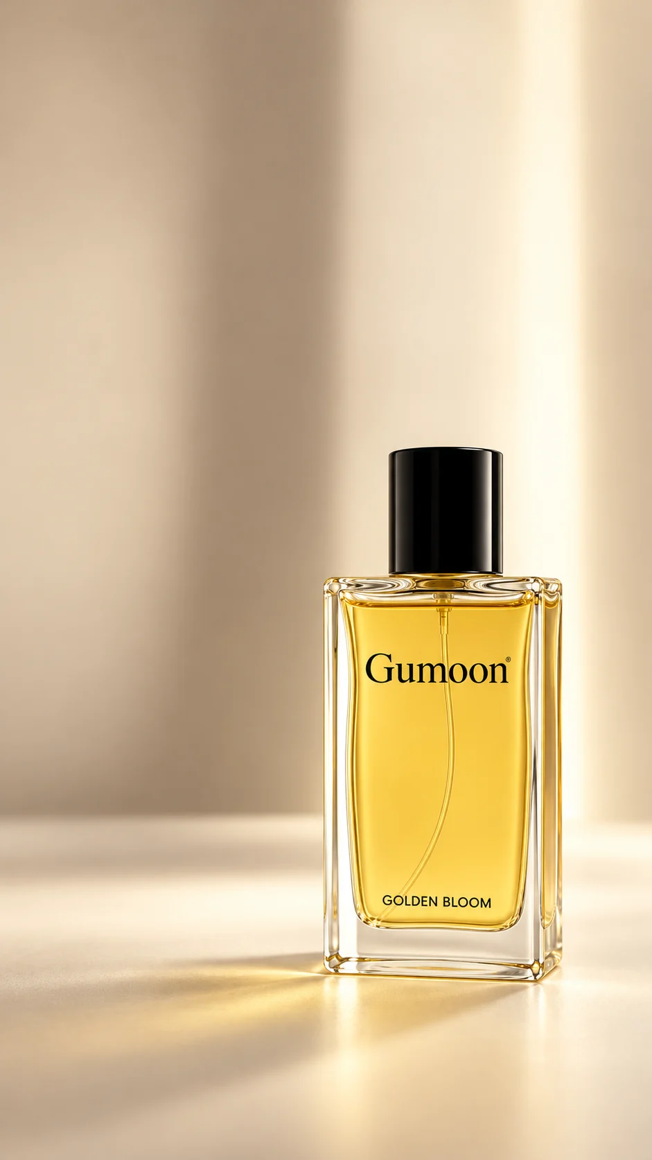 Golden Bloom perfume in a light and shadow setting